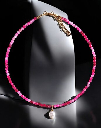 Naszyjnik : choker : fuchsia & pearl collection : agat i perła